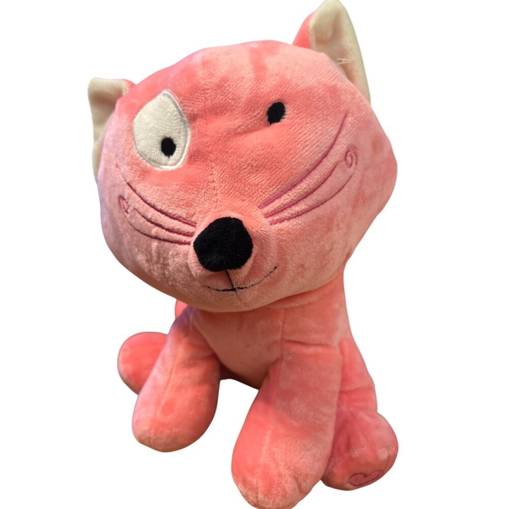 Dan Dee Pink Cat Kitten Plush Toy Embroidered Heart Paw Sewn Eyes Sitting 11"
